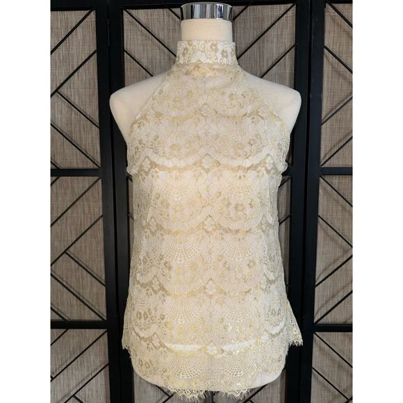 GUESS Empire Women’s Sheer Lace Romantic Golden Black Dressy Turtleneck Small - Picture 5 of 5